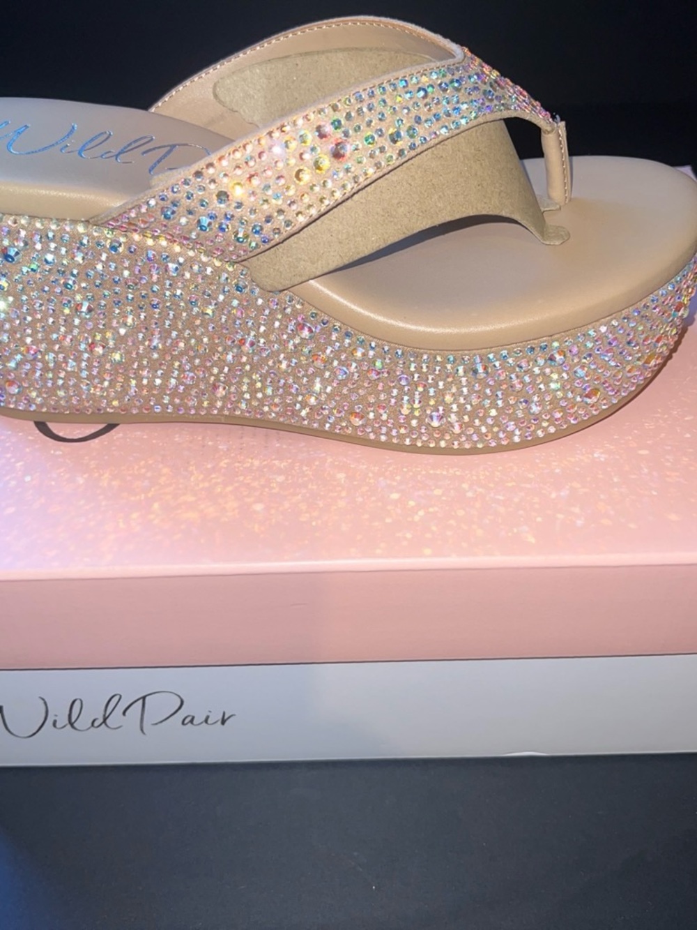 Wild Pair Nude Rhinestone Wedge Sandals